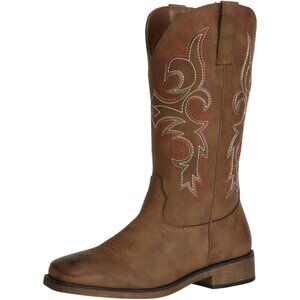 Brown Women's Wide Width Cowboy Boots Square Toe Mid Calf Western Cowgirl Boots